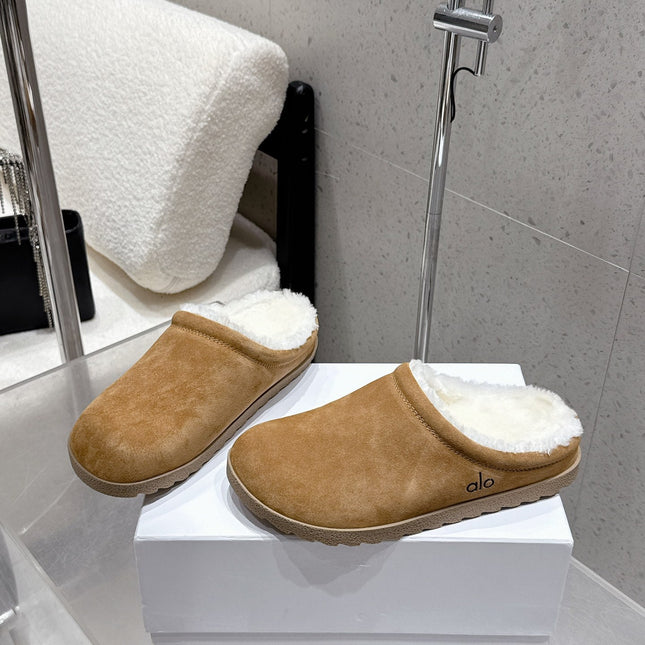 ALO 25S BIRKENSTOCK CLOGS IN BROWN SUEDE AND WHITE WOOL