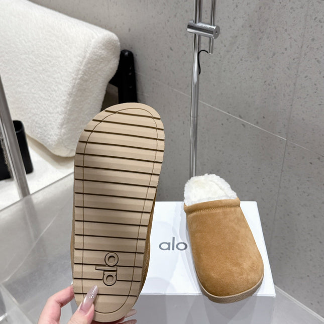 ALO 25S BIRKENSTOCK CLOGS IN BROWN SUEDE AND WHITE WOOL