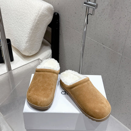 ALO 25S BIRKENSTOCK CLOGS IN BROWN SUEDE AND WHITE WOOL