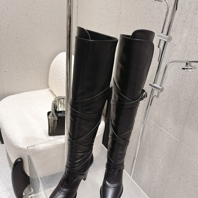 YSL 26S JANIS KNEE-HIGH BOOTS 90 MM IN BLACK SUEDE