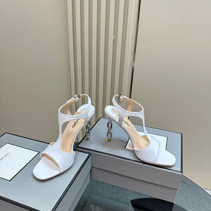 PADLOCK HIGH-HEELED SANDAL 10 CM IN WHITE CALFSKIN