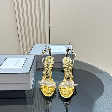 HIGH-HEELED 10 CM SANDAL IN GOLD LAMBSKIN