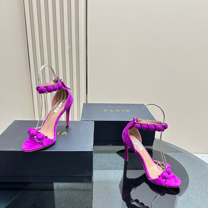 ALAIA HIGH HEEL SANDAL 10 CM IN MAGENTA PINK SUEDE