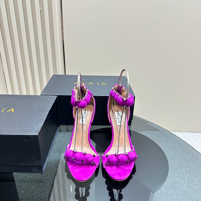 ALAIA HIGH HEEL SANDAL 10 CM IN MAGENTA PINK SUEDE