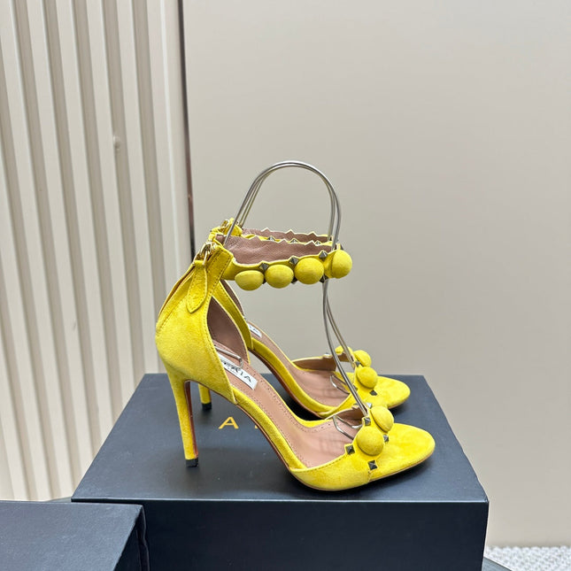 ALAIA HIGH HEEL SANDAL 10 CM IN BRIGHT YELLOW SUEDE