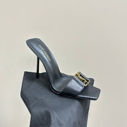 SL BABYLONE SLIDE PUMPS 115 BLACK CALFSKIN