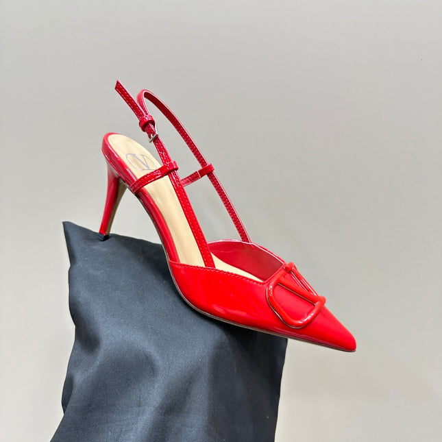 VLOGO SIGNATURUE CHERRY RED PATENT LEATHER SLINGBACK PUMP 80MM