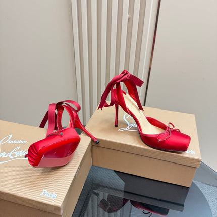 CASSIA LACE UP 100MM IN RED SATIN