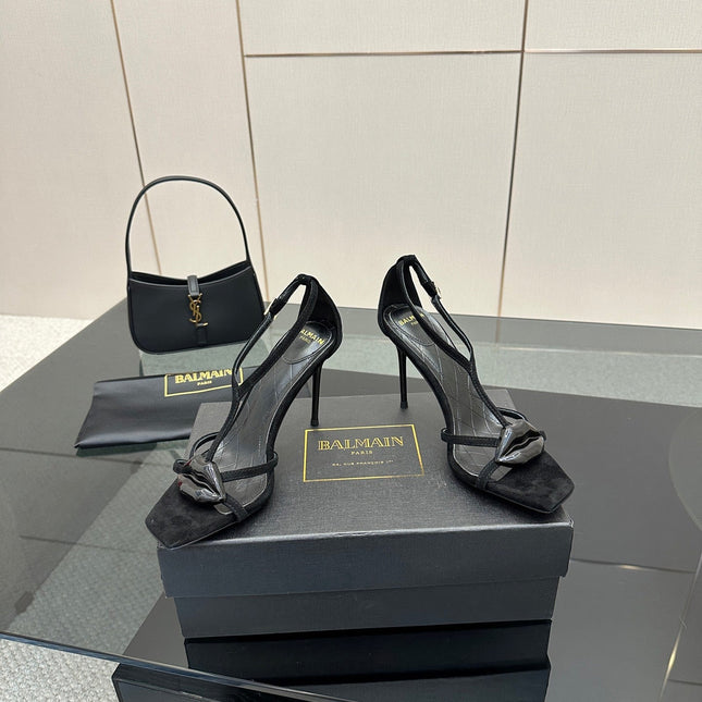 BALMAIN 25S LIPS SANDALS 10 IN BLACK SUEDE