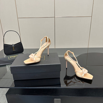 BALMAIN 25S LIPS SANDALS 10 IN BLUSH BEIGE SATIN
