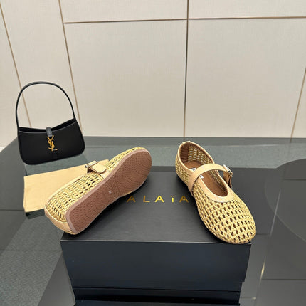 ALAIA MARY JANE FLAT 25S IN BEIGE WOVEN MESH