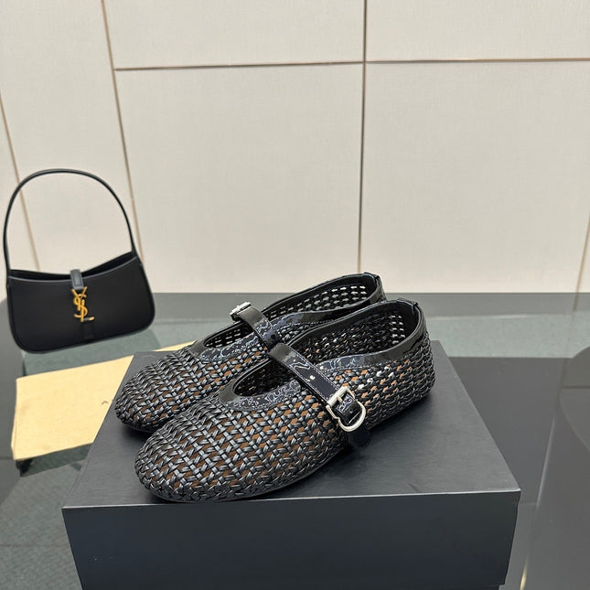 ALAIA MARY JANE FLAT 25S IN BLACK WOVEN MESH