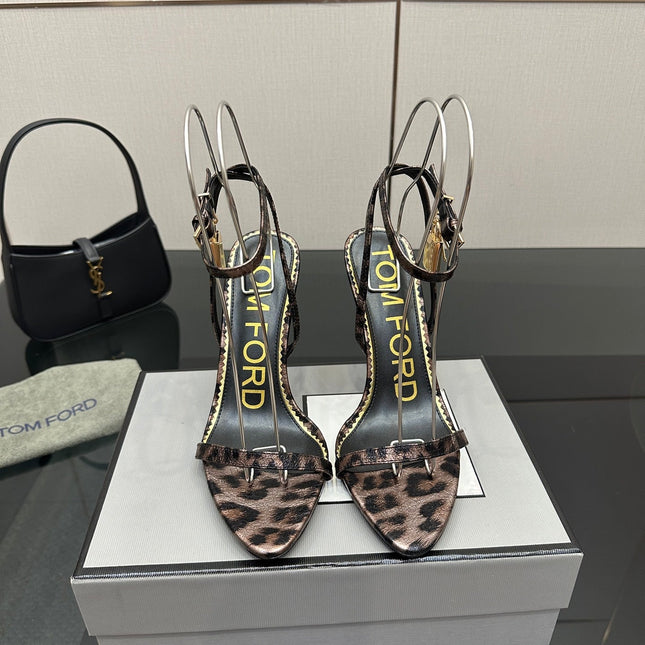 TOM FORD 26S HEELED SANDALS 100 MM IN LEOPARD PRINT CALFSKIN STYLE 1