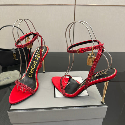 TOM FORD 26S HEELED SANDALS 100 MM IN RED CALFSKIN