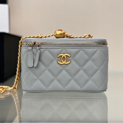 CHANEL 25S MINI VANITY BAG 16 CM IN GREY LAMBSKIN WITH GOLD HARDWARE