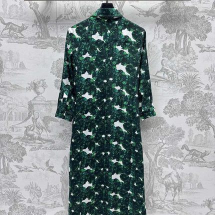 MAX MARA LONG-SLEEVE SHIRT DRESS WITH LEAF PRINT IN GREEN 267787