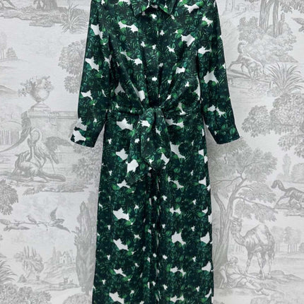 MAX MARA LONG-SLEEVE SHIRT DRESS WITH LEAF PRINT IN GREEN 267787