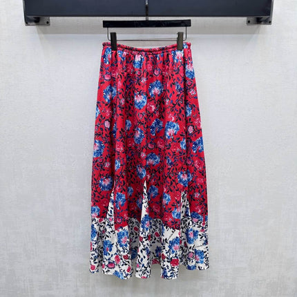 LV FLORAL SILK SKIRT IN RED
