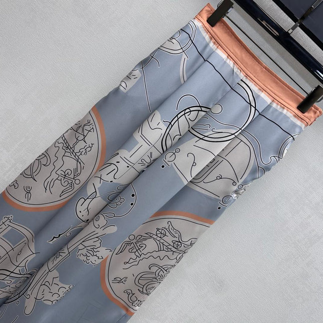 HERMES 26S CROPPED WIDE LEG SILK PANTS 584