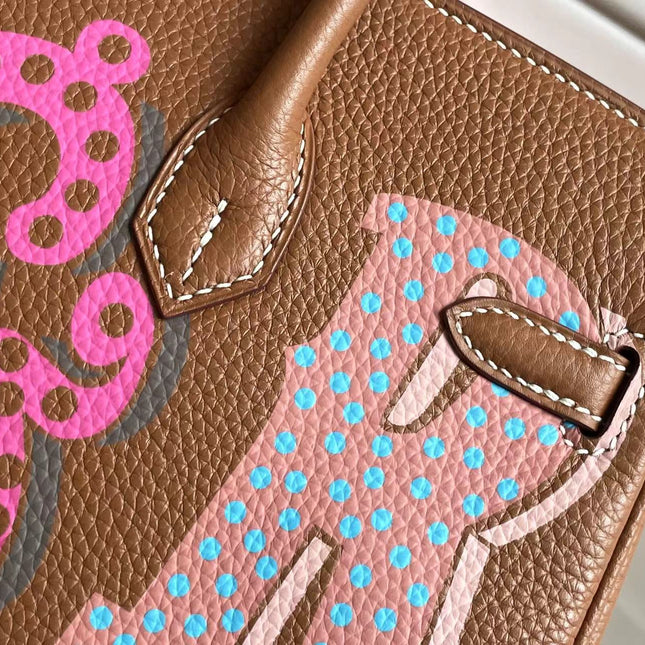 BIRKIN 25 BAG IN CHOCOLATE BROWN CALFSKIN WITH COLORFUL STICKER