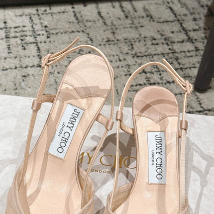 JIMMY CHOO 26S SLINGBACK HEELS 65 MM IN LIGHT NUDE PINK FABRIC