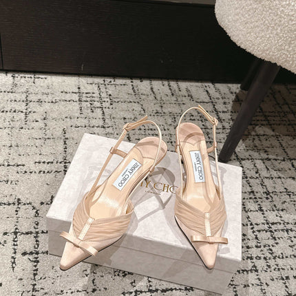JIMMY CHOO 26S SLINGBACK HEELS 65 MM IN LIGHT NUDE PINK FABRIC