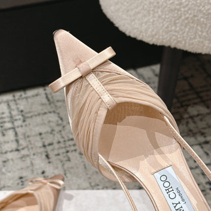 JIMMY CHOO 26S SLINGBACK HEELS 65 MM IN LIGHT NUDE PINK FABRIC