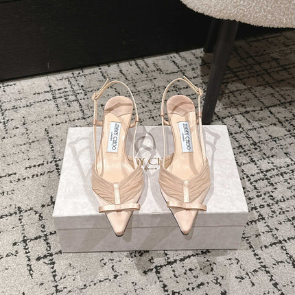 JIMMY CHOO 26S SLINGBACK HEELS 65 MM IN LIGHT NUDE PINK FABRIC