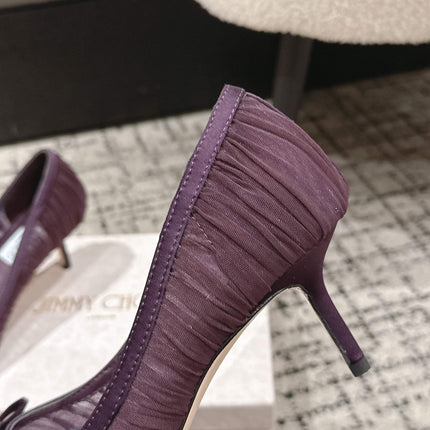 JIMMY CHOO 26S POINTED-TOE HIGH HEELS 65 MM IN DEEP PURPLE FABRIC