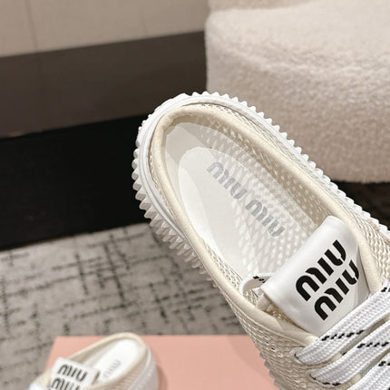 MIUMIU 26S SNEAKER MULES 45MM IN LIGHT BEIGE MESH