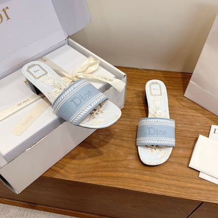 DIOR 26S BLOCK HEEL SLIDE SANDALS IN LIGHT BLUE CANVAS