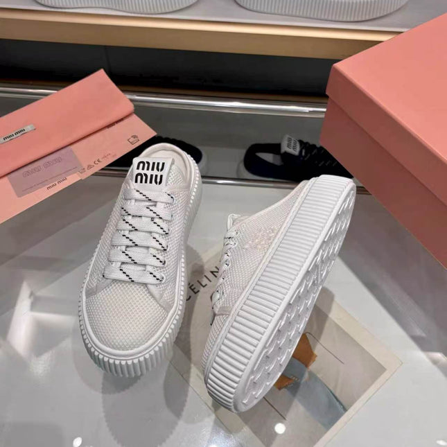 MIUMIU 26S SNEAKER MULES 45MM IN WHITE MESH