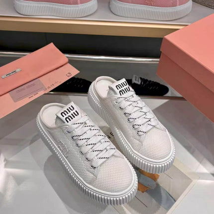 MIUMIU 26S SNEAKER MULES 45MM IN WHITE MESH