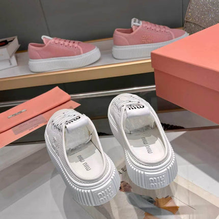MIUMIU 26S SNEAKER MULES 45MM IN WHITE MESH