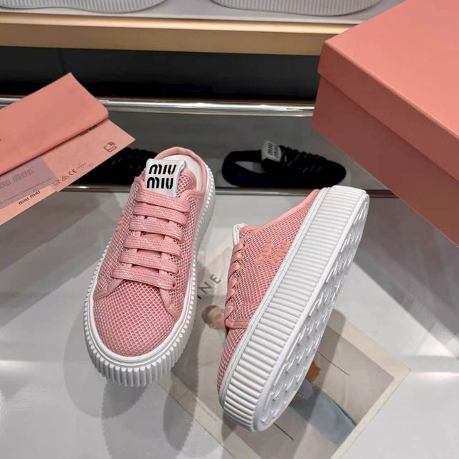 MIUMIU 26S SNEAKER MULES 45MM IN PINK MESH