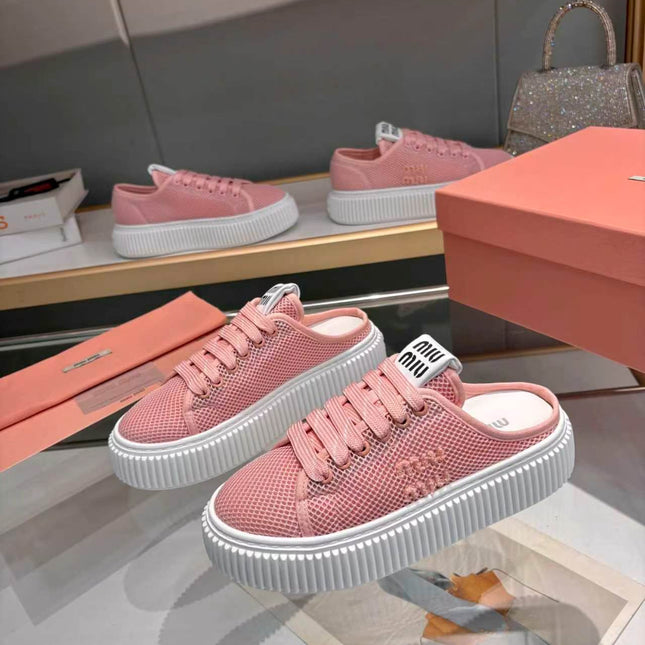 MIUMIU 26S SNEAKER MULES 45MM IN PINK MESH
