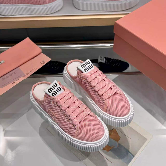 MIUMIU 26S SNEAKER MULES 45MM IN PINK MESH