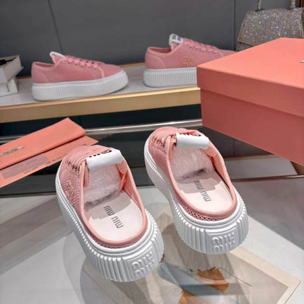 MIUMIU 26S SNEAKER MULES 45MM IN PINK MESH
