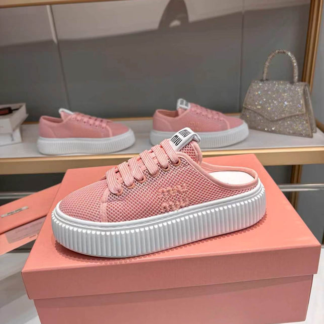 MIUMIU 26S SNEAKER MULES 45MM IN PINK MESH