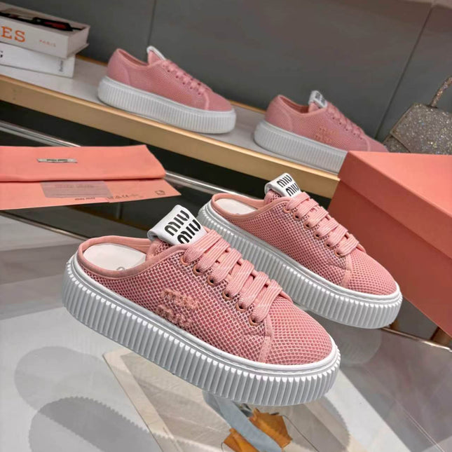 MIUMIU 26S SNEAKER MULES 45MM IN PINK MESH