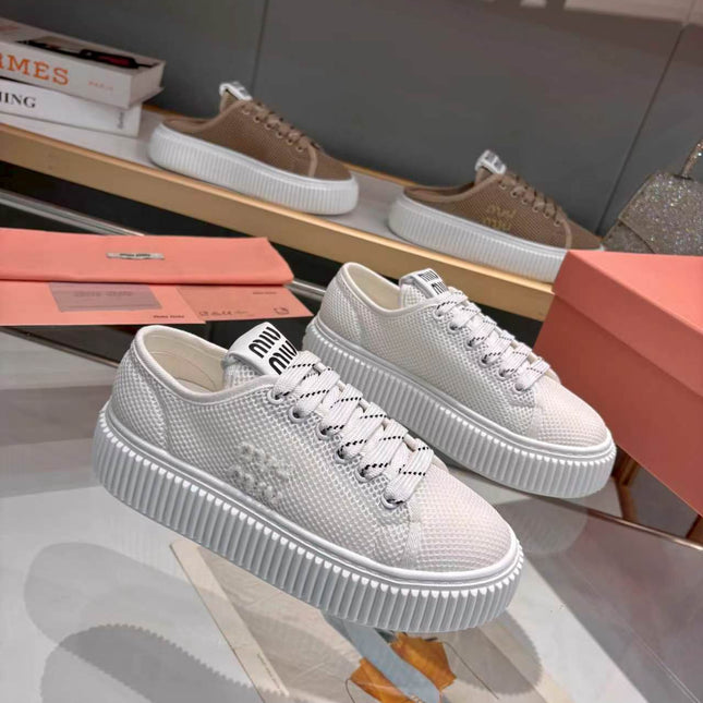 MIUMIU 26S SNEAKER 45MM IN WHITE MESH FABRIC