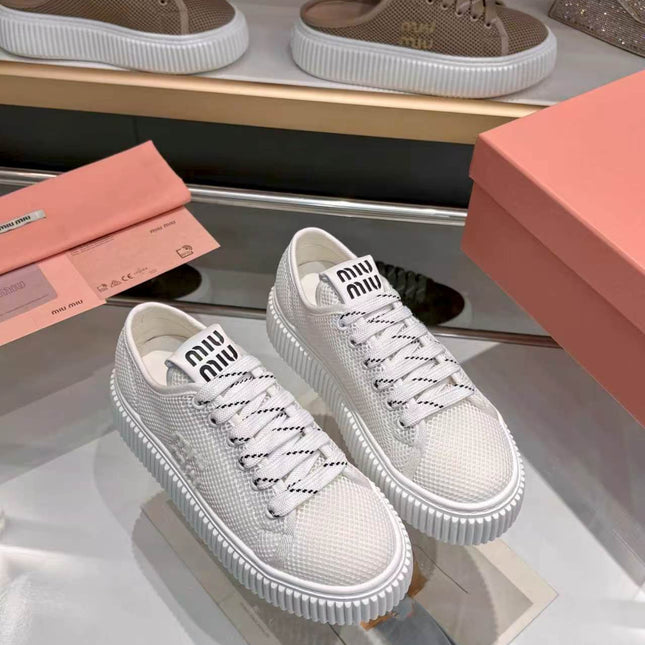 MIUMIU 26S SNEAKER 45MM IN WHITE MESH FABRIC