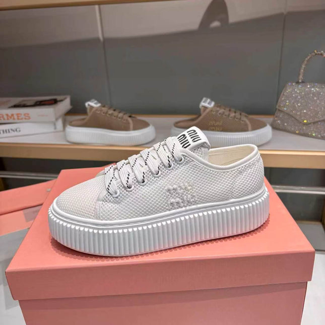 MIUMIU 26S SNEAKER 45MM IN WHITE MESH FABRIC
