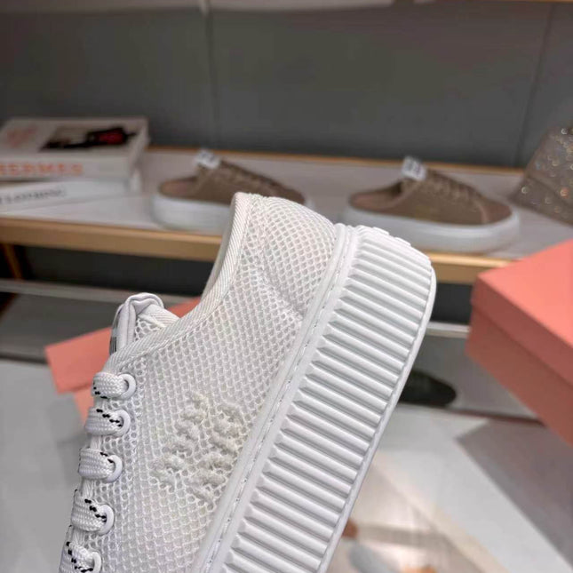 MIUMIU 26S SNEAKER 45MM IN WHITE MESH FABRIC