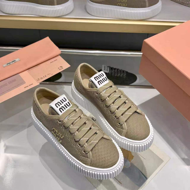MIUMIU 26S SNEAKER 45MM IN OLIVE GREEN MESH FABRIC