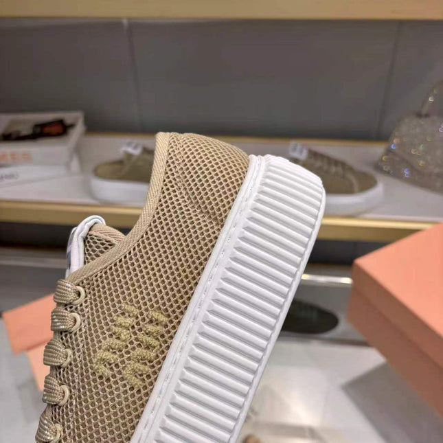 MIUMIU 26S SNEAKER 45MM IN OLIVE GREEN MESH FABRIC