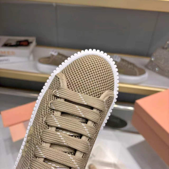 MIUMIU 26S SNEAKER 45MM IN OLIVE GREEN MESH FABRIC