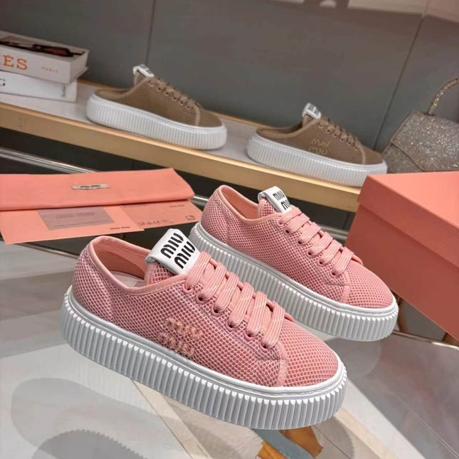 MIUMIU 26S SNEAKER 45MM IN PINK MESH FABRIC