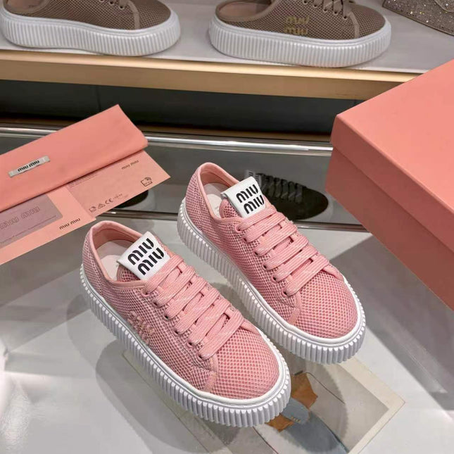 MIUMIU 26S SNEAKER 45MM IN PINK MESH FABRIC