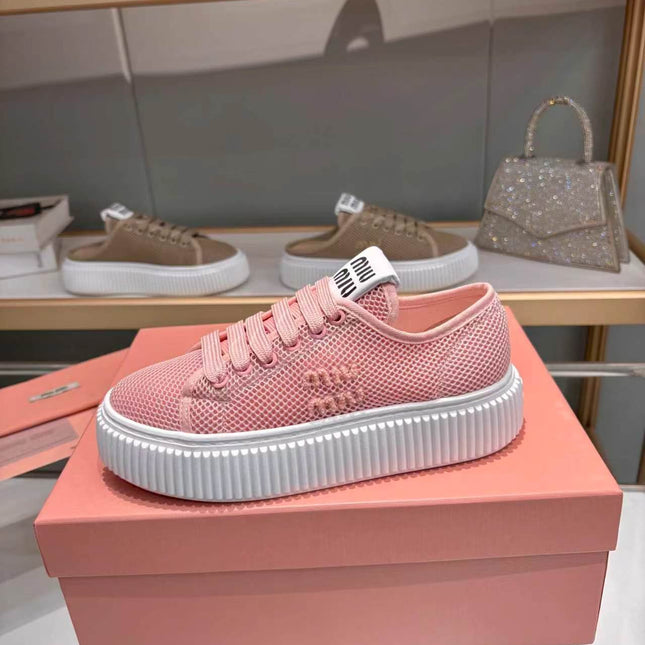 MIUMIU 26S SNEAKER 45MM IN PINK MESH FABRIC